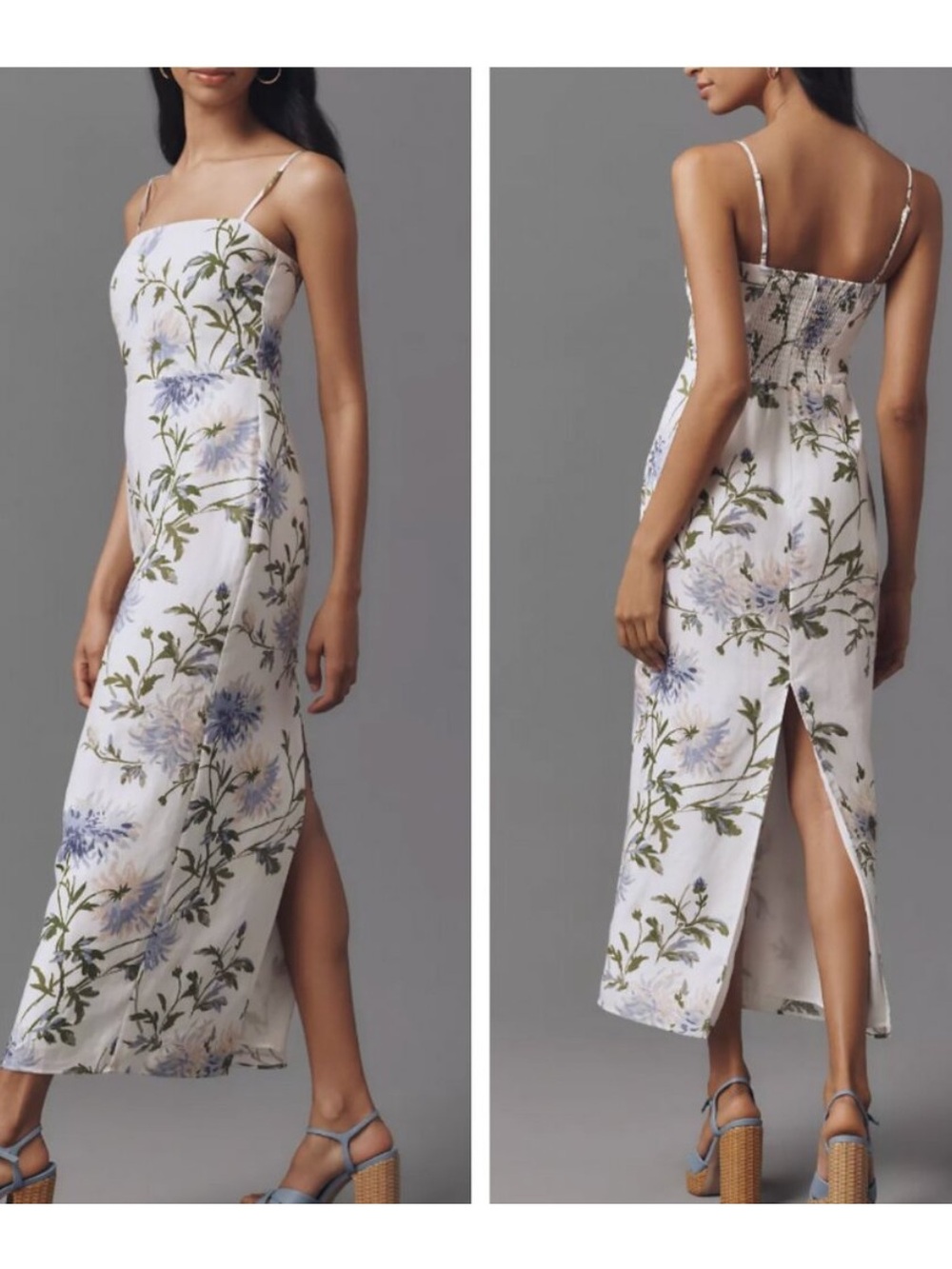 New Reformation Frankie Linen Maxi Dress - Serenity White Purple Blue Floral
